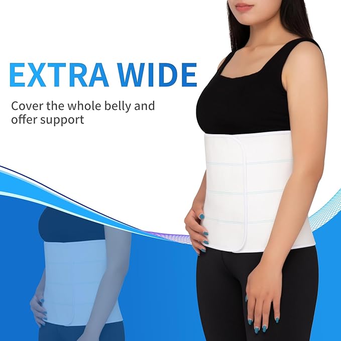 S Abdominal Binder Post Surgery for Men and Women, 12" High Postpartum Tummy Tuck Belt Provides Bariatric Stomach Compression, High Elasticity, Breathable - (60" - 75") 4 PANEL White