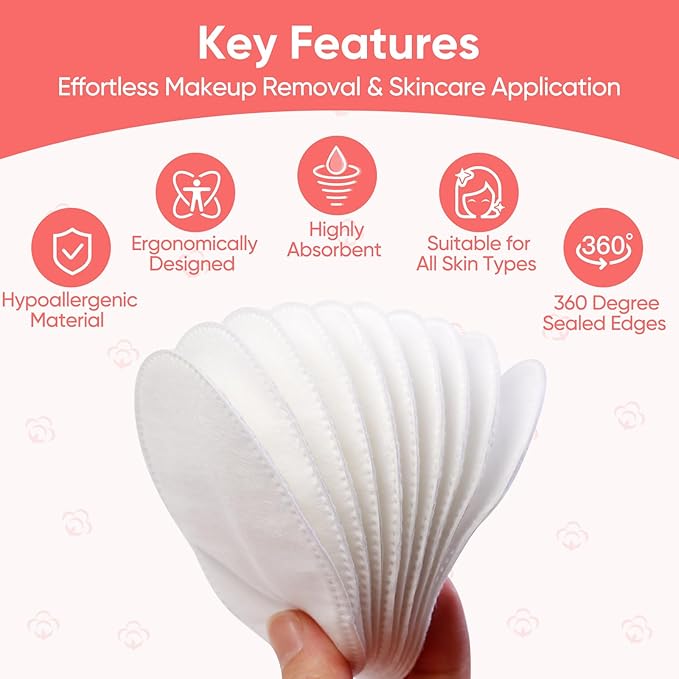 Large Oval Cotton Pads, 70 Count, 3-Layer, Dual Textured Design, Lint-Free, Ultra-Soft Cotton Oval for All Skin Types Cotton Pads for Makeup Removal, Cleansing, Skin Care etc.
