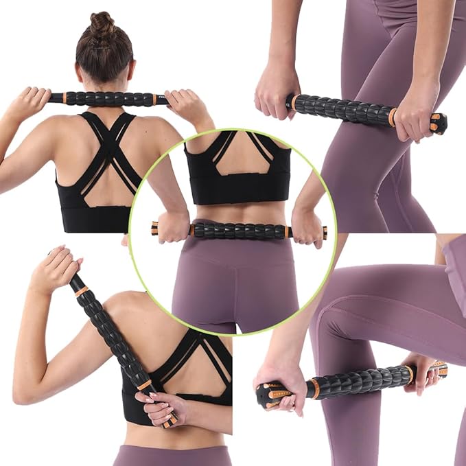 Muscle Roller Stick for Athletes -Roller Massager for Myofascial Pain Relief - Handheld Physical Therapy & Recovery Tool(Orange black-18 inch)