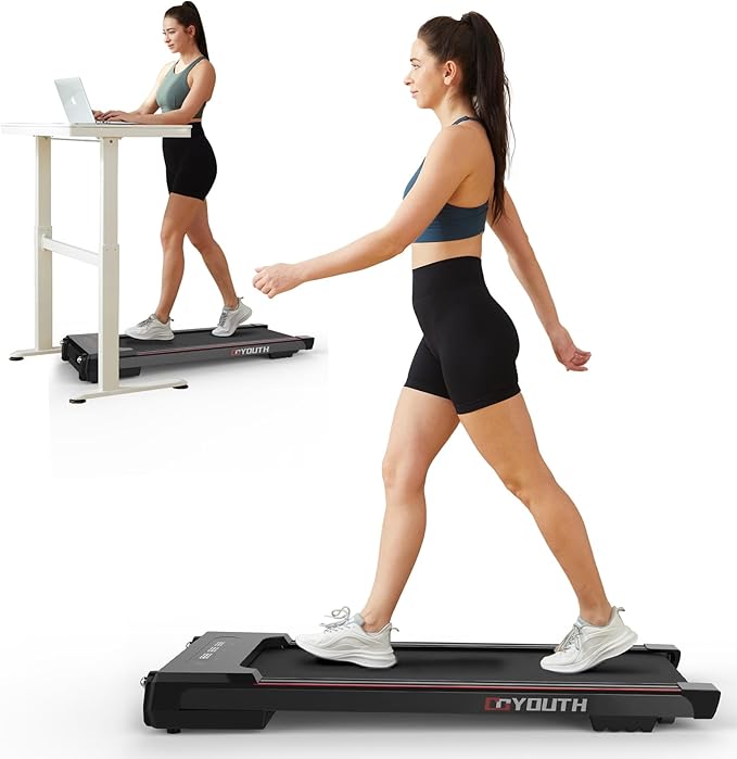 GOYOUTH Walking Pad Treadmill, Under Desk Treadmill for Home Office, Wide Belt Compact Treadmills 300 lbs Capacity, 2.25HP Shock-Absorbing Walking Jogging Running Machine Remote Included