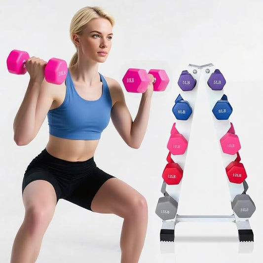 Ritafer 6-10 Pair Hex Rubber Dumbbell Set 350/450 and 550 lbsï¼?-50 lbs ）Hand Free Weight for Strength Coated Encased Iron Weights with Dumbbells Storage Rack Home Gym