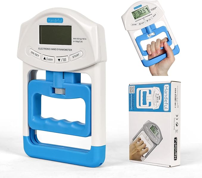 Handeful Grip Strength Tester Trainer - Dynamometer Handgrip Measurer Meter, Handheld Strengthener Exerciser for Sports, School, and Home Use (198Lbs / 90Kgs)