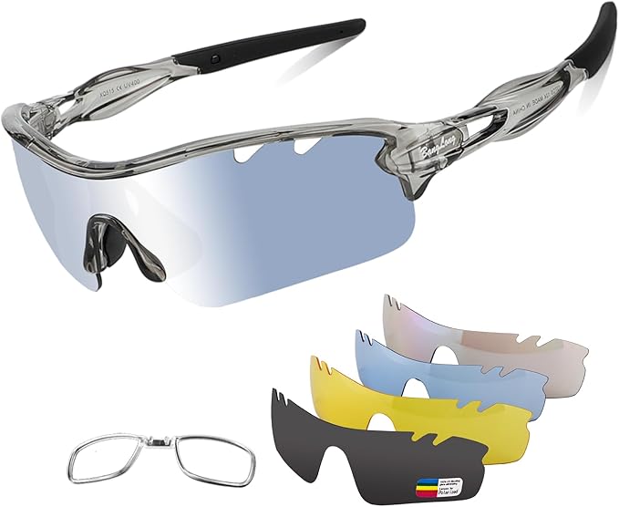 BangLong Polarized Sports Sunglasses Cycling Sun Glasses for Men Women with 5 Interchangeable Lenes for Running Baseball Golf