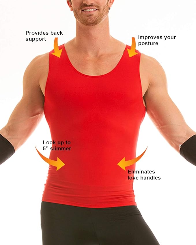 Insta Slim -Made in USA- Compression Tank-Top Shapewear for Men. Tummy Control Slimming Body-Shaper for Belly & Back Support