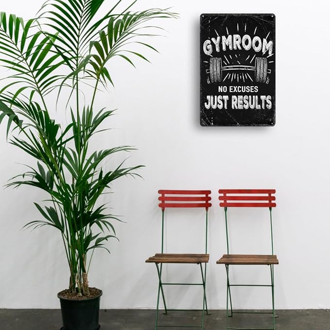 Gym Room Metal Tin Sign Motivational Gym Posters Gym Room No Excuses Just Results Signs Gym Posters For Home Gym Funny Vintage Tin Sign For Gym Garage Inspirational Quotes Wall Art Decoration