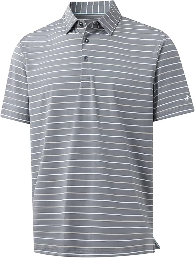 Rouen Mens Golf Shirt Moisture Wicking Dry Fit Performance Stripe Casual Collared Short Sleeve Golf Polo Shirts for Men