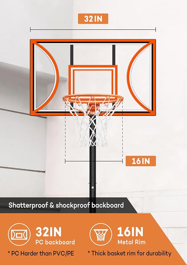 Aimking Basketball Hoop Outdoor 3.3-10FT 5s-Rapid-Adjustable, 40/44 inch Shatterproof Backboard & Enlarged Base, Portable Basketball Hoop & Goal for Kids/Adults/Families in Poolside/Backyard/Indoor