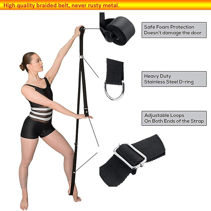 Stretching Strap with Door Anchor & Resistance Band – Improve Leg Stretch Flexibility for Splits, Ballet, Dance, Cheer, Yoga & Gymnastics - Home Leg Stretcher Trainer Equipment Stuff for All Levels