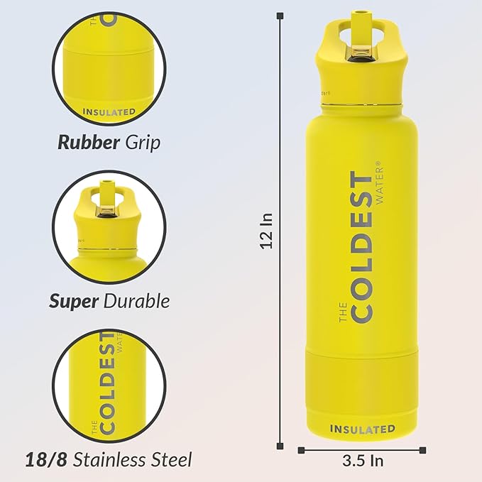 Coldest Insulated Water Bottle with Straw Lid - Stainless Steel Metal Insulated Bottle for Men & Women (Solar Yellow, 40 oz)