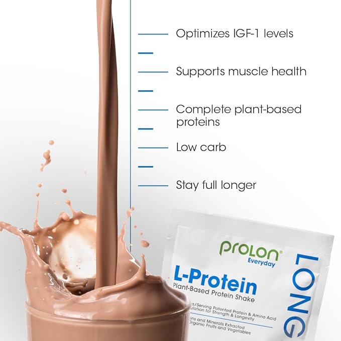 Prolon Longevity Plant Based Protein Powder | Muscle Synthesis & Repair, Healthy Aging, Boost Performance | Vitamins, Gluten Free, Amino Acids, Antioxidants | 25g of Protein | Chocolate, 24 Packets