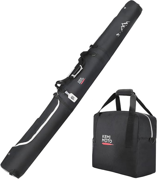 KEMIMOTO Ski Bag and Boot Bag Combo, Snowboard Bag Padded Ski Bags for Air Travel, Snow Ski Bags Fit Skis Up to 200cm, Ski Double Bag Combo