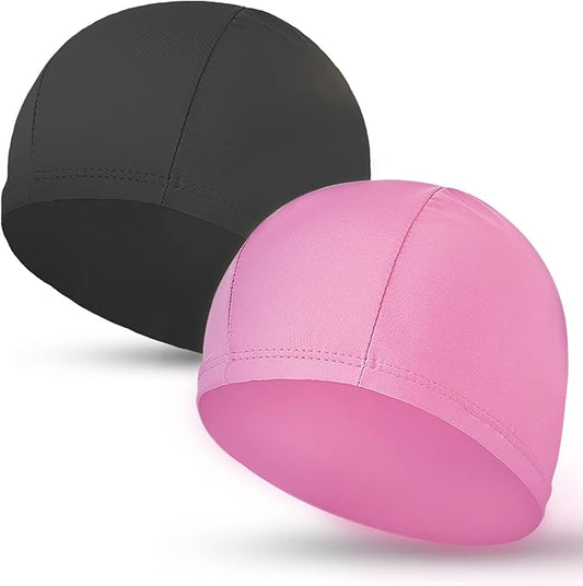 2pcs Cloth Swim Caps for Both Women & Men & Kids Fabric Durable Non-Waterproof Elastic Swimming Pool Cap Bathing Cap for Long and Short Hair