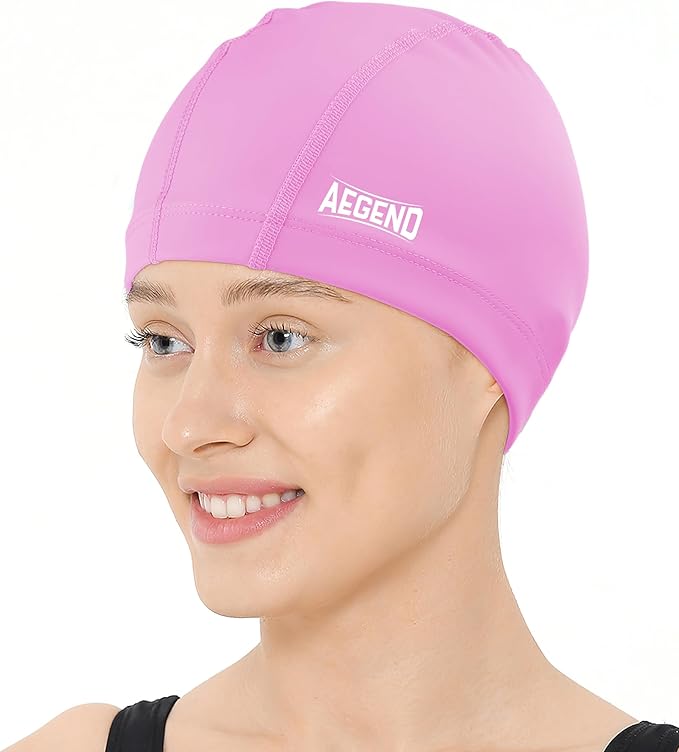 Aegend Fabric Swim Cap, Silicone Waterproof Layer - Breathable Cloth Swimming Cap, Keep Hair Dry with Hight Elasticity for Youth(8-16) Adult, 2 Sizes to Choose