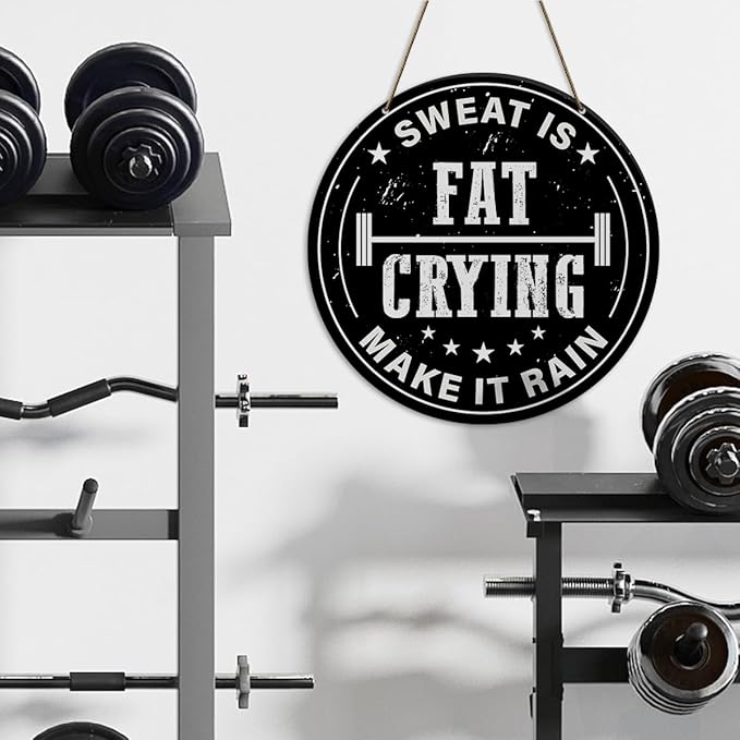 Gym Sign Decor, Home Gym Sign, Workout Room Fitness Room Decor Gym Sign Decoration, Gym Gift for Trainer Exercise Lover, Sweat Is Fat Crying Make It Rain