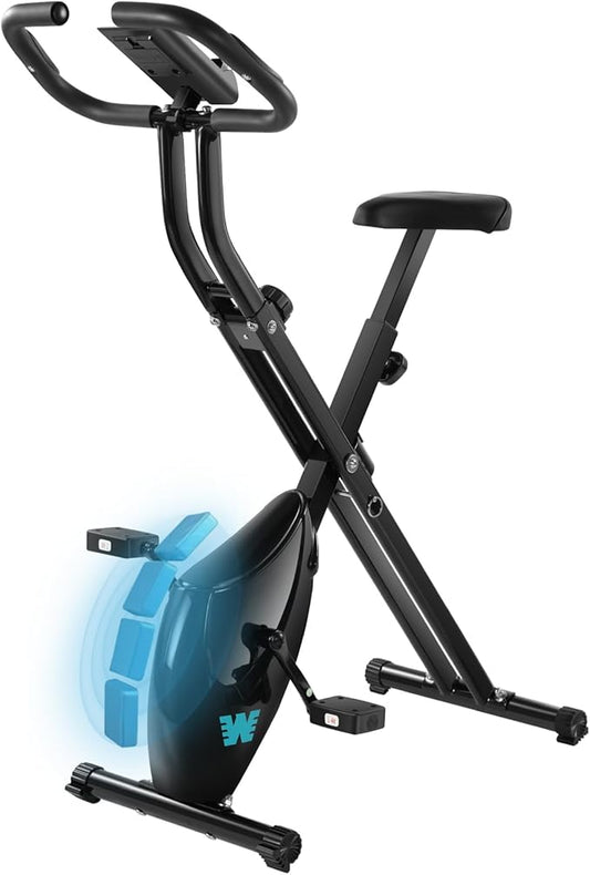 BARWING Stationary Exercise Bike for Home Workout, 5 IN 1 Foldable Indoor Cycling Bike for Seniors, 350LB Capacity, 16-Level Magnetic Resistance, Seat Backrest Adjustments