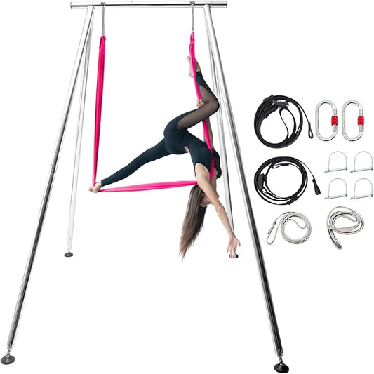 TECSPEC 9.6 FT/115.3 Inch Adjustable Height Aerial Yoga Frame & Hammock, Professional Swing Stand with 18 FT/33FT Aerial Silk, 550lbs Max Capacity