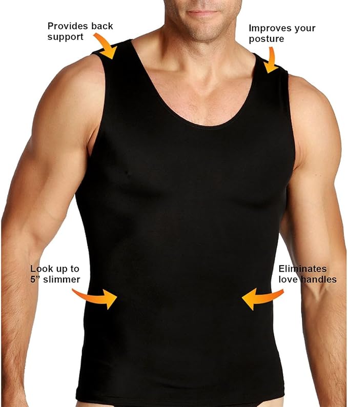 Insta Slim -Made in USA- Compression Tank-Top Shapewear for Men. Tummy Control Slimming Body-Shaper for Belly & Back Support