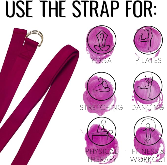 TECEUM Yoga Strap & Mat Strap – 2 IN 1 – Cotton – 6 ft 8 ft 10 ft (30+ colors) – Adjustable Non-Slip Belt for Yoga, Pilates, Stretching, Physical Therapy, Fitness & Home Workout – For Carrying Mats