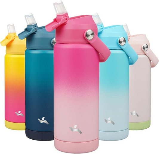 Insulated Water Bottle with Straw Lid,18 oz Stainless Steel Vacuum Metal Bottle with Silicone Handle,Cherry Blossom