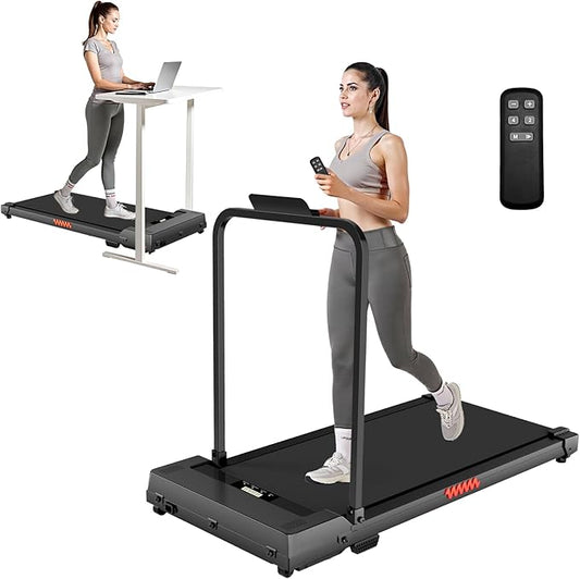 Under Desk Treadmill, 3.0HP Walking Pad with Handle Bar, Foldable Treadmills for Home Office, Running Machine with LED Display & Remote Control, Jogging Machine for Small Spaces