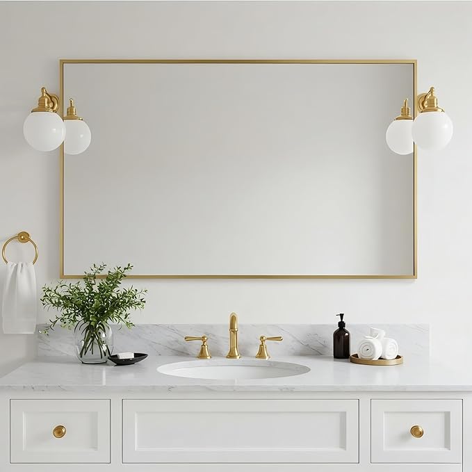20x40 Inch Brass Bathroom Mirror for Wall, Aluminum Frame Rectangle Rectangular Vanity Mirror, Modern Large for Bedroom, Living Room, Horizontal or Vertical