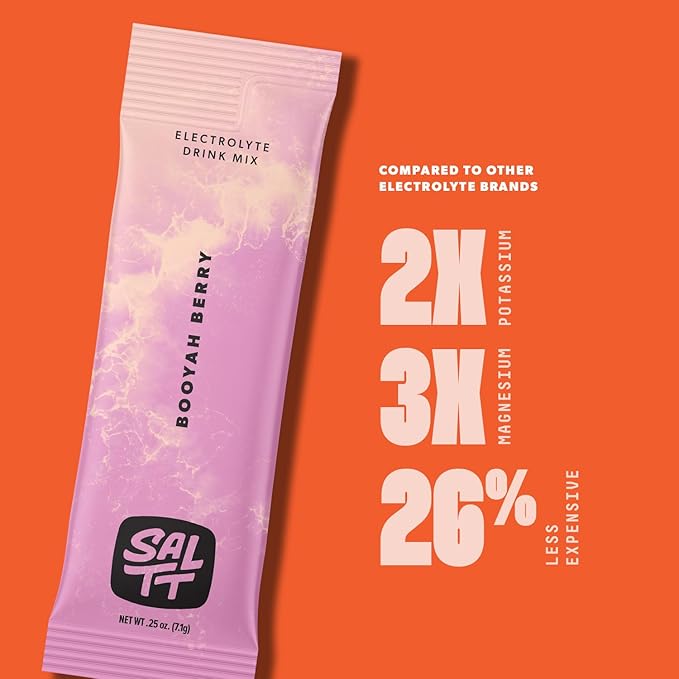 Keto Chow SALTT Electrolytes Powder Packets, Booyah Berry (30 Hydration Packets) - Magnesium, Potassium, Sodium, Trace Minerals - Vegan, Sugar Free, Gluten Free - Travel Essentials - Made in USA