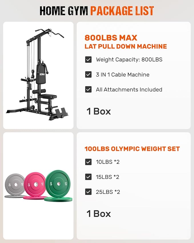 LS01 LAT Pulldown Machine, LAT Row Cable Machine with AB Crunch, LAT Tower with Cable Row Attachments, 3 in 1 Pulley Stations for Home Gym