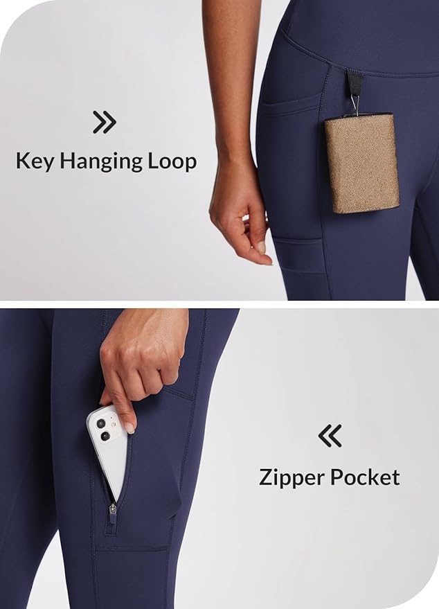 baleaf Women's Fleece Lined Leggings Waterproof Winter Hiking Pants Thermal Running Tights Zipper Pockets High Waisted