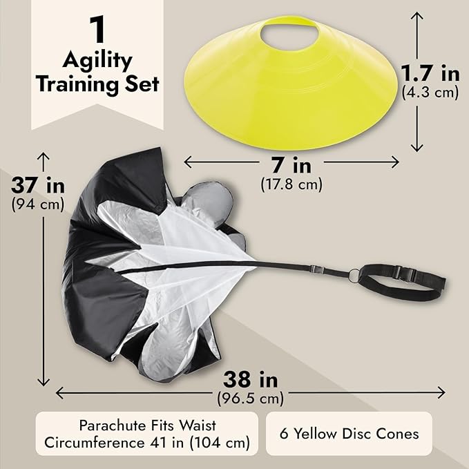 Juvale Agility Ladder Set - 20 ft Adjustable Ladder - 6 Yellow Disc Cones & Resistance Parachute - Football & Soccer Drills - Cones for Sports Training & Running Parachute Speed Training