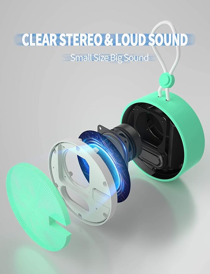 INSMY C12 IPX7 Waterproof Shower Bluetooth Speaker, Portable Small Speaker, Speakers Bluetooth Wireless Loud Clear Sound Support TF Card Suction Cup for Outdoor Kayak Canoe Beach Gift (Mint)