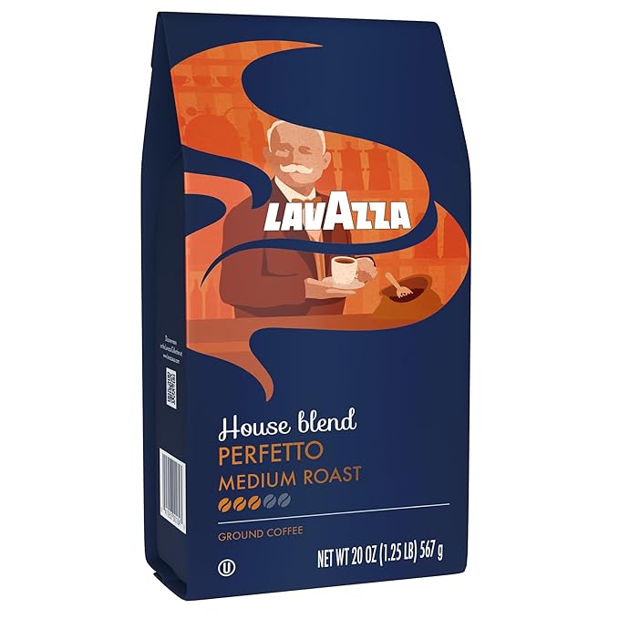Lavazza Perfetto Ground Coffee Blend, Dark Roast, 20 Ounce, Value Pack, Caramel flavor with Dark and Velvety Texture, 100% Arabica