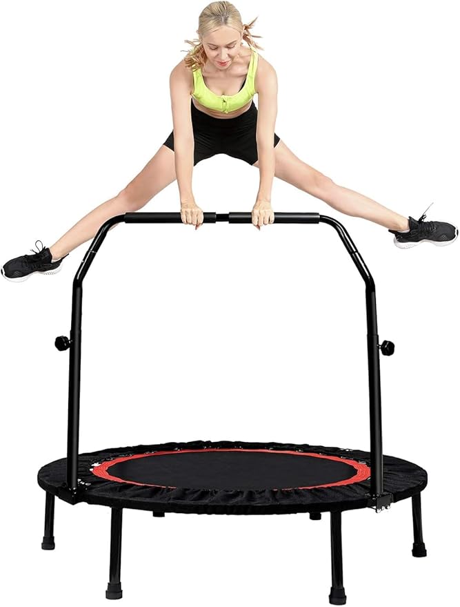 Kanchimi 550 LBS Foldable Mini Trampoline, 40" Fitness Trampoline Without armrests/U Shape Adjustable Foam Handle, Stable&Quiet Exercise Rebounder for Adults Indoor/Outdoor Workout