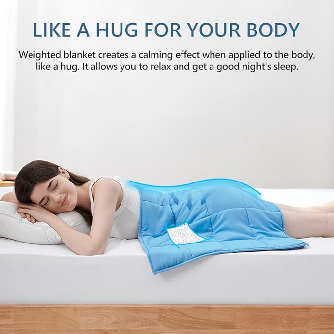 L'AGRATY Weighted Lap Pad 7lb: Small Weighted Blanket for Adults - Cooling Portable Travel Blanket for Relaxation Sleeping - Washable All-Season (29" x 24")