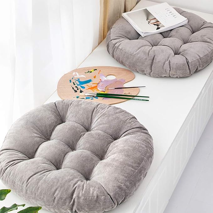 Tiita Floor Pillow Cushion, Round Seat Cushion, Outdoor Floor Pad, Meditation Cushion for Yoga Living Room Sofa Balcony, Set of 2, 22x22 Inch, Grey