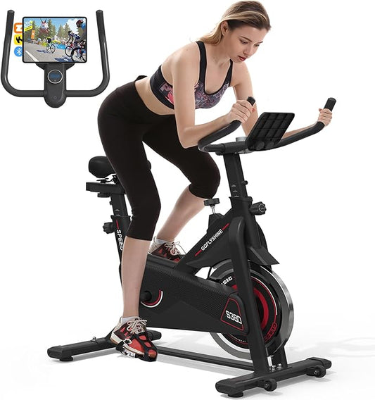 Exercise Bikes Stationary,Exercise Bike for Home Indoor Cycling Bike for Home Cardio Gym,Workout Bike with Ipad Mount & LCD Monitor,Silent Belt Drive