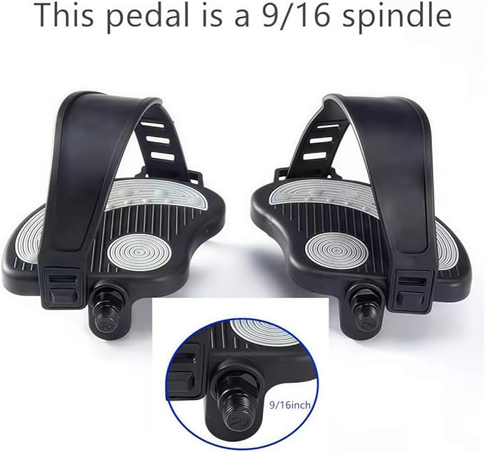 YBEKI Pro-Grade Exercise Bike Pedals with Adjustable Straps - 9/16" & 1/2" Spindle for Indoor Peloton/Schwinn/Spin Bikes | Heavy-Duty PP Plastic & PVC Straps + 500lb Capacity
