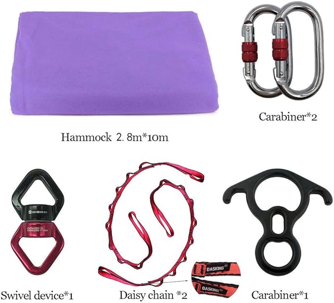 DASKING Aerial Silks Starter Kit - Durable 11Yards of Aerial Yoga Hammock with Hardware, Aerial Swing for Acrobatic Flying Yoga & All Levels (Aerial Rigging Point Up to 14ft)