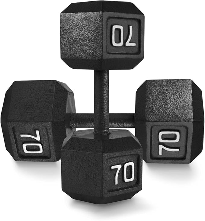 WF Athletic Supply Cast Iron Solid Hexagon Gray/Black Dumbbells, Strength Training Free Weights Set of 2 for Women and Men, Hand Weights Sold by Pairs, Multi-Select Size Options Available