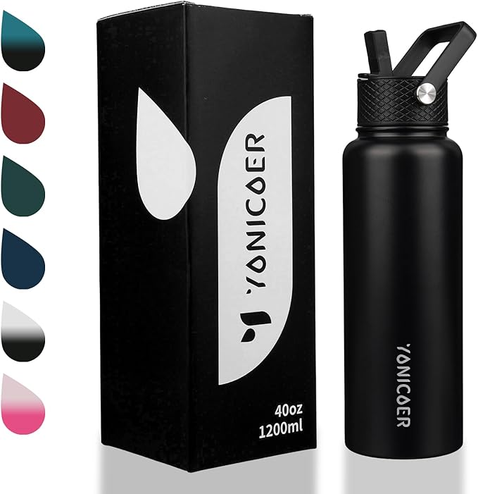 Insulated Water Bottle 64oz,Triple Wall Vacuum Stainless Steel(Dishwasher Safe),Leak Proof & Non-BPA,Flask Jug with Paracord Handle & Straw Spout Lids Sports