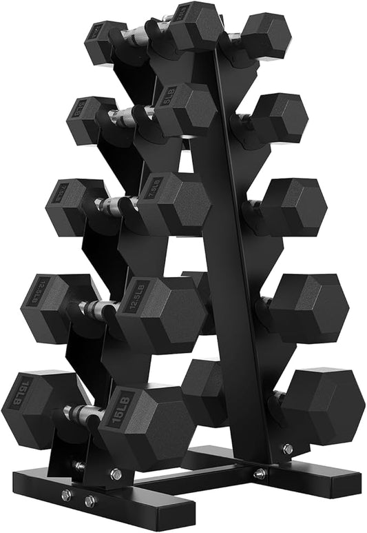 Hex Dumbbell Sets with Rack, 60-550 lb Rubber Encased Exercise & Fitness Dumbbells Set with Rack Option, Hand Weight for Strength Training, Weight Dumbbells