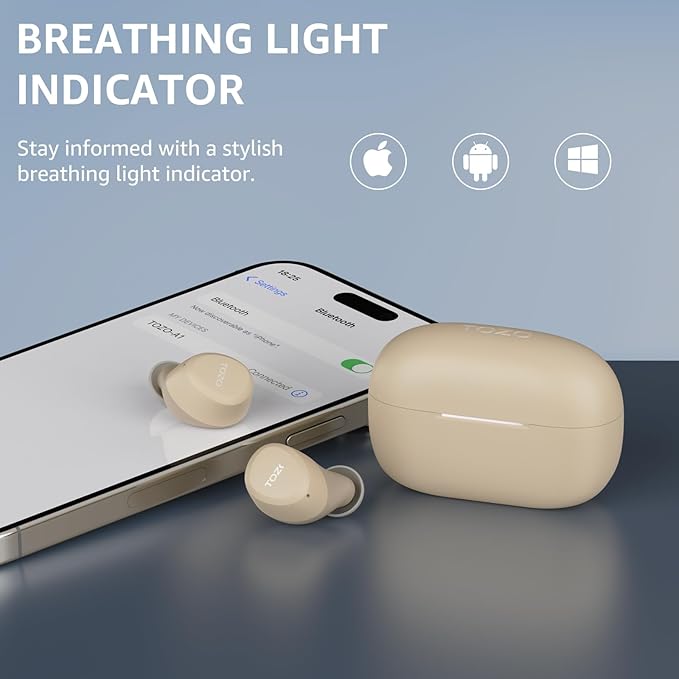 TOZO A1 Wireless Earbuds Bluetooth 5.3 Light Weight in Ear IPX5 Waterproof Headphones 2 Mic for AI Calls, Immersive Premium Sound Bass Headset with Charging Case, 32 Presets EQ Customization via App