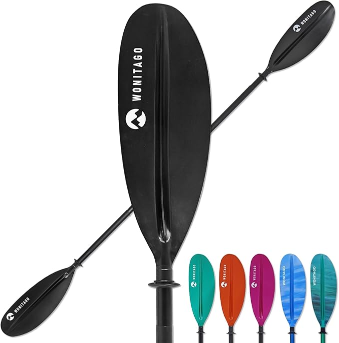 Kayak Paddle with Aluminum Shaft and Reinforced PP Blade, Floating Kayak Oar for Kayaking Canoeing and Boating, 220 cm/86 inches - 230 cm/90 inches