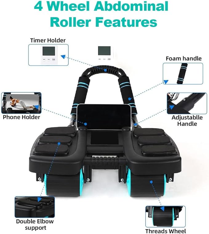 2025 New Automatic Rebound Ab Roller Wheel with Elbow Support & 4-Wheel Design - Core Exercise Equipment for Home Gym, Abdominal Workout Machine for Men/Women, Belly Fat Burner,Portable Fitness Roller Wheel