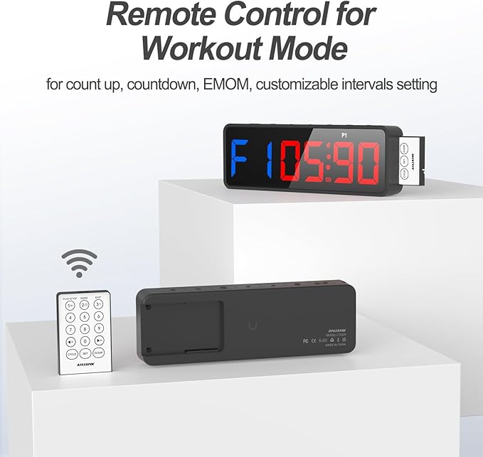 ANJANK Small Portable Gym Timer Clock, Strong Magnet, Workout Interval Timer with Powerful Battery, Stopwatch, Remote Control, Adjustable Brightness, Fitness Digital Timer for Home/Garage/Boxing