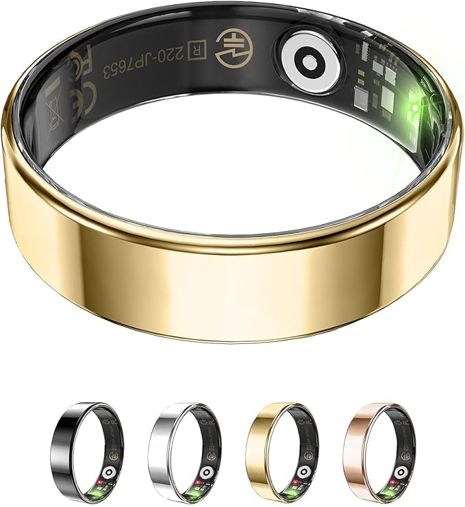 Fitness Tracker, Smart Ring for Women Men, Sleep Tracker Ring with 24/7 Heart Rate Monitor, Fitness Ring with Activity Tracker, Step Counter, Calorie Pedometer, No APP Fee, iOS Android (Gold, 9)