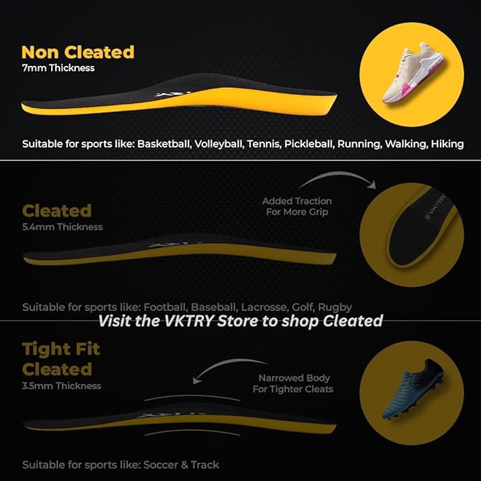 VKTRY Gold for Non-Cleated Shoes - Carbon Fiber Performance Insoles - Customized Athletic Inserts for Sports Basketball Volleyball Running & More | Shock Absorption US M10.5-11, W12.5-13, <120lbs