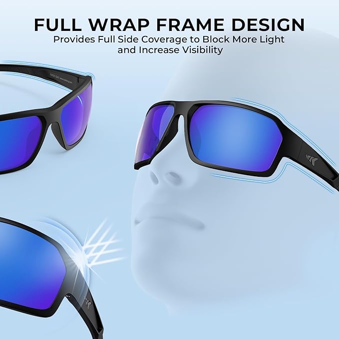 KastKing Chippewa Polarized Fishing Sunglasses, UV400 Protection Full Wrap Frame Sports Cycling Sunglasses, 1.0mm TAC Lenses