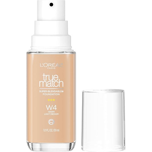 L'Oreal Paris True Match Super-Blendable Foundation, Medium Coverage Liquid Foundation Makeup, W4, Light Medium, 1 Fl Oz