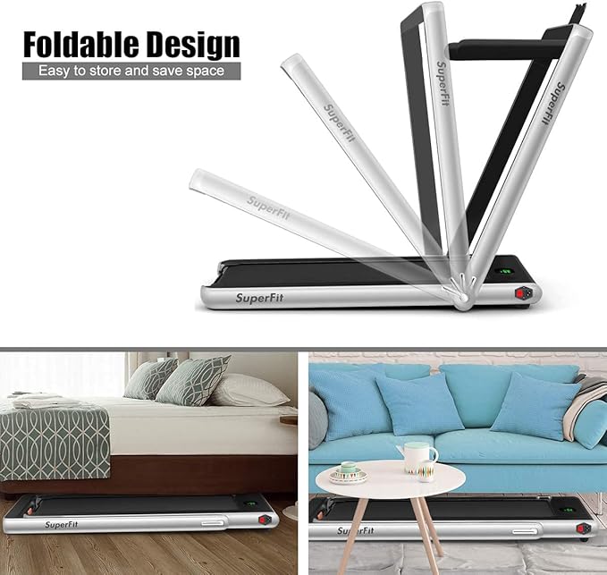 GYMAX Walking Pad, 2.25HP Foldable Treadmill with Smart App & Remote Control, Bluetooth LED Monitor, Small Spaces Compact Running Machine, Folding Portable Under Desk Treadmill for Home Office