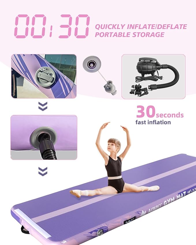 Inflatable Air Gymnastics Mat Training Mats with Air Pump 4/8 inches Thickness Gymnastics Tracks for Home Use/Tumble/Gym/Training/Cheerleading/Yoga/Beach/Park/Water